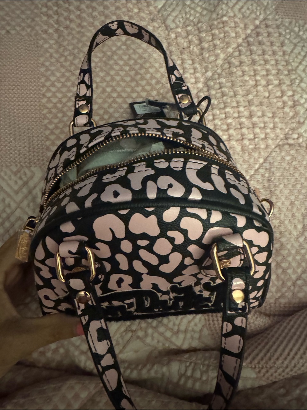 Von Dutch Women's Crossbody Hand Bag Pink Cheetah Bowling Bag NWT - Picture 5 of 8
